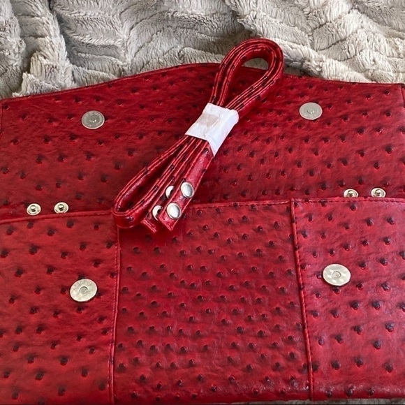 LEE SANDS Vegan Leather Clutch Black/Red NWOT - Picture 5 of 6